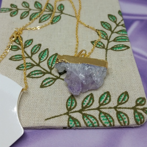 Jewelry - $$$ Natural Amethyst Geode Cluster Gold Necklace